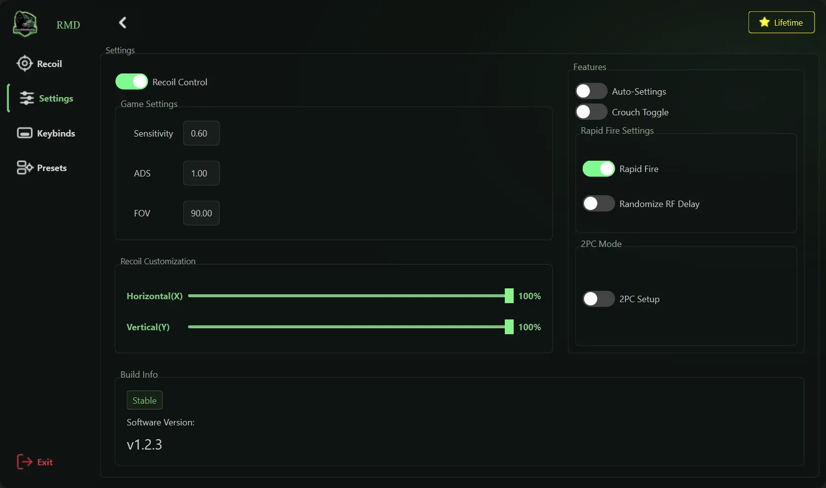 Rust Script No Recoil Configuration Screen